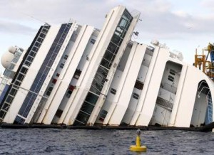 The capsized cruise liner Costa Concordia is pictured outside Giglio harbour